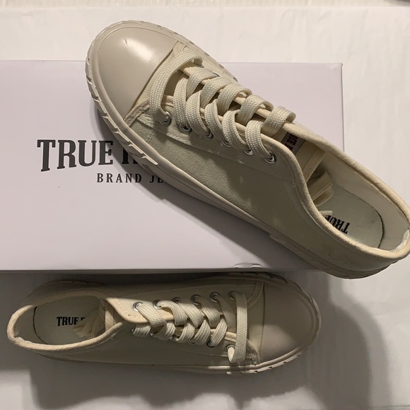 🆕TRUE RELIGION Jinny Beige Canvas Lace Up Sneakers - Picture 9 of 14